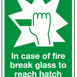 In Case of Fire Break Glass to Reach Hatch